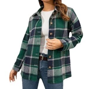 Women’s Flannel Plaid Shacket Size Medium Oversized Fit